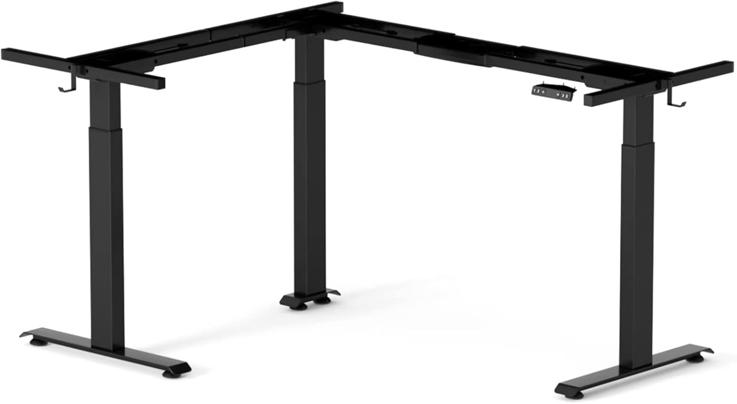 Escritorio elevable eléctrico FEZIBO en forma de L para esquina, con doble motor, ganchos y bandeja de cables
