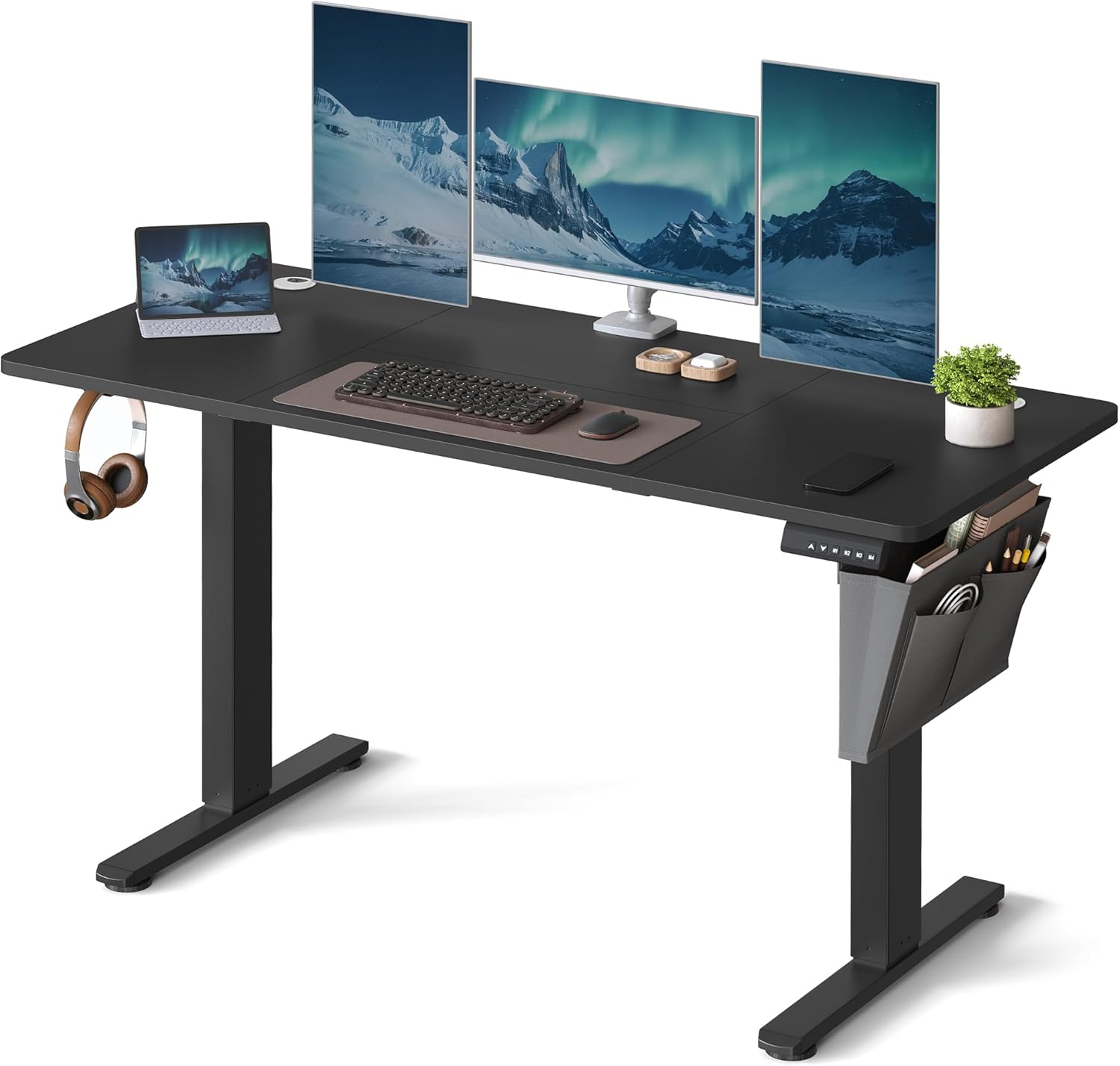 Escritorio elevable eléctrico SONGMICS LSD134 de 140x60 cm con puerto USB-C, panel de 4 memorias y organizador de cables